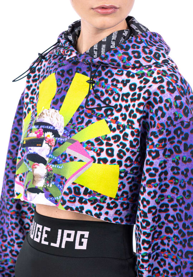 Felpa Cropped Stampa Leopardo - Unisex Oversize