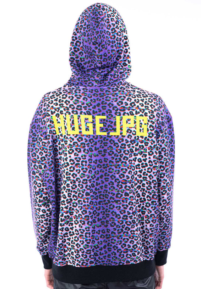 Felpa con cappuccio oversize - stampa leopardo su fondo viola